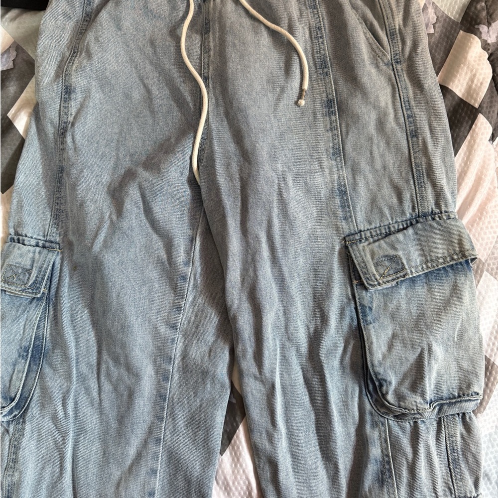 Light Blue Wide Leg Cargo Pants